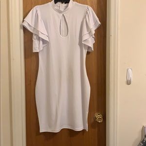 White Frill Sleeve Fitted Dress